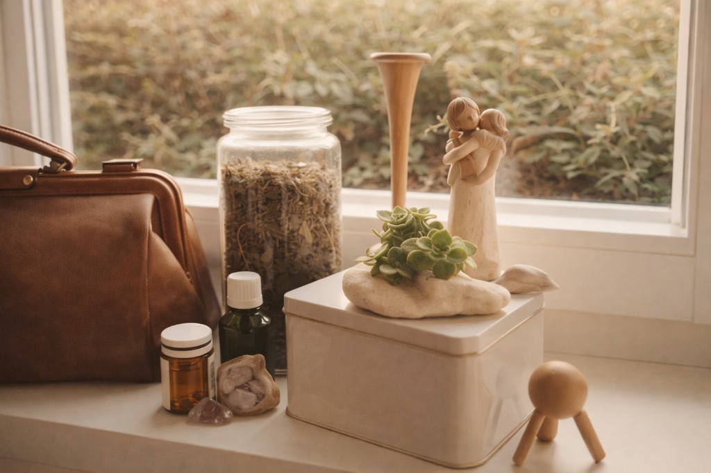 Natürliche Heilmittel und Hebammentasche für Hausbesuche in Dresden